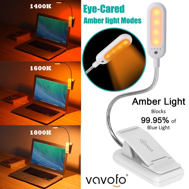 VAVOFO Clip On Rechargeable Reading Light, 7 LEDs with 3 Colortemperature 9 Brightness Levels Book Lights for Reading in Bed with Power Indicator for Bookworms Black (white1-Pack) - Image 3